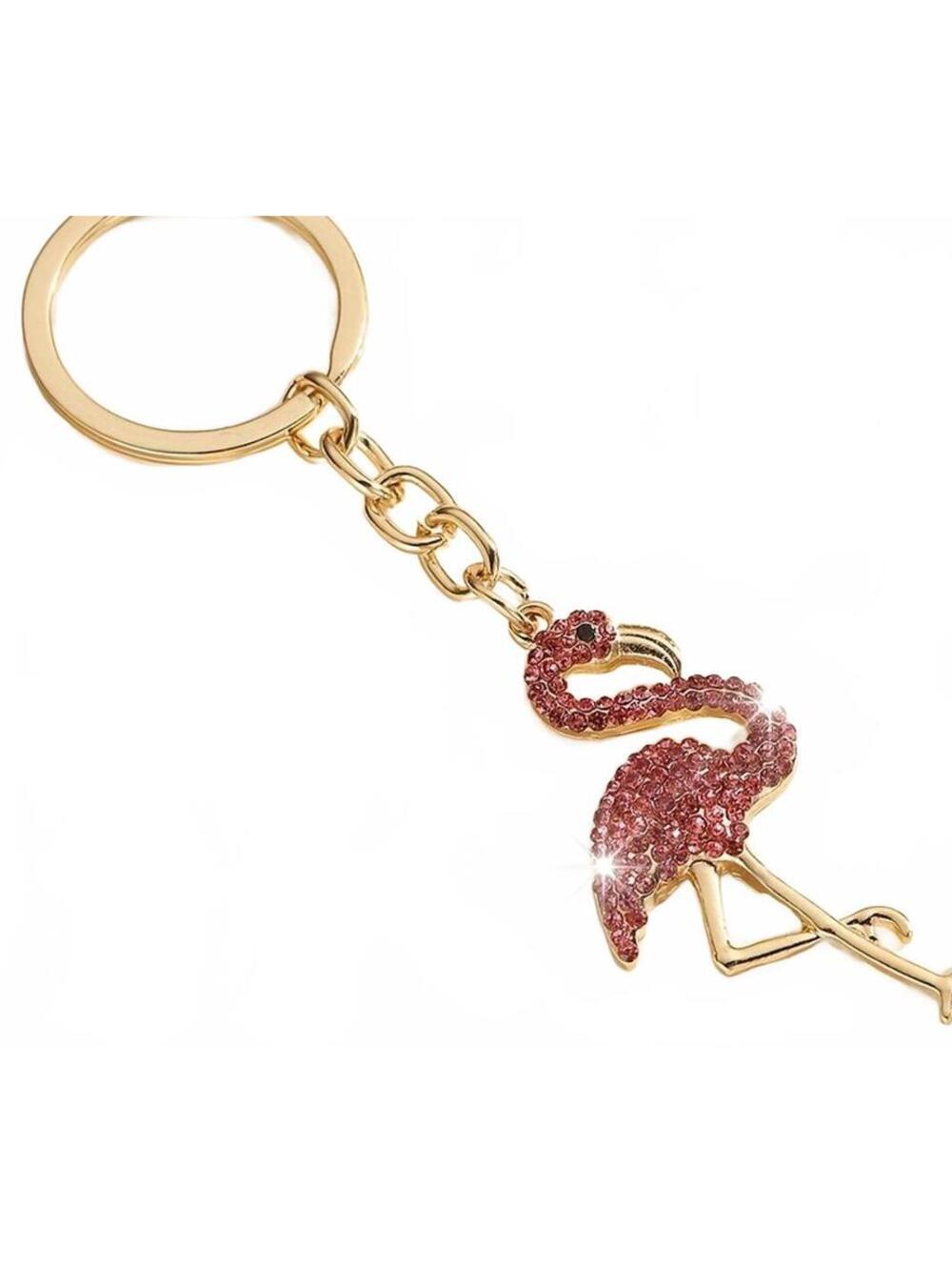 Sparkling Pink Rhinestone Flamingo Keychain